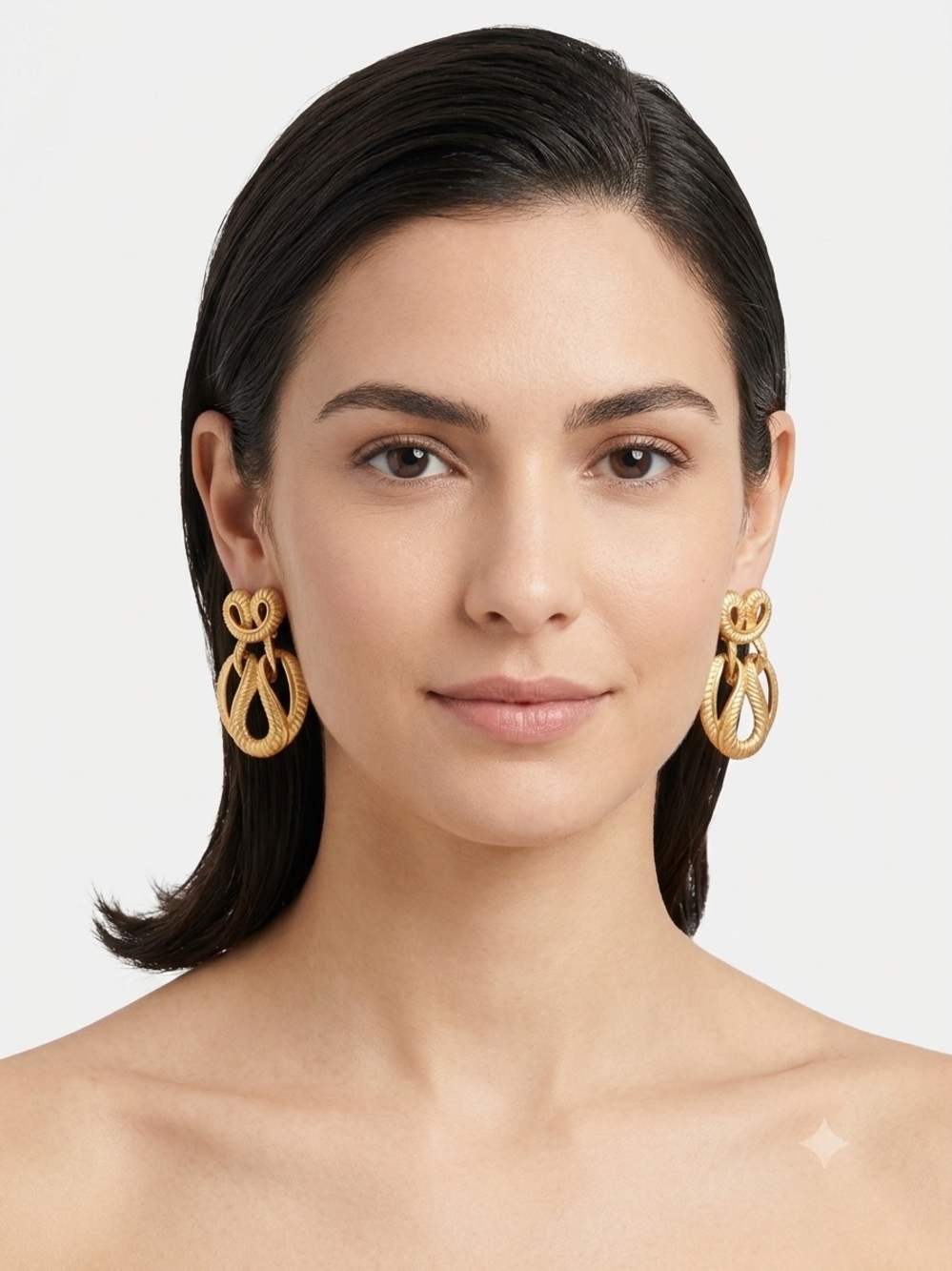 Erwin Pearl Signed Gold Statement Loop Drop Earrings clip